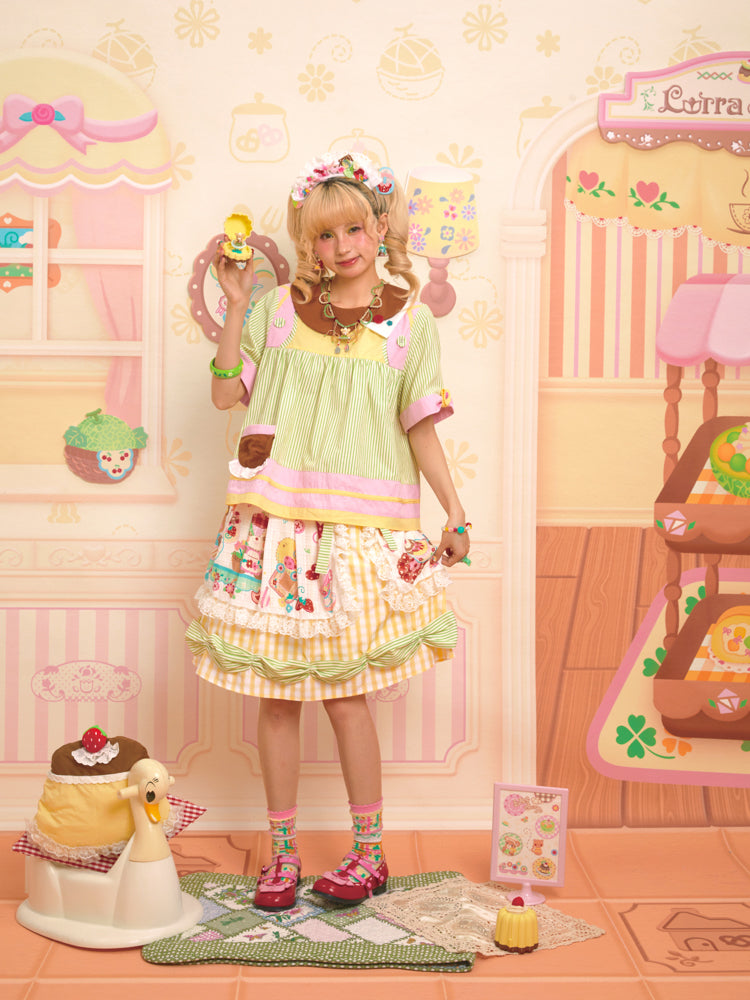 Lutra Jump - Decora Kei Asymmetrical Doll Collar Stripe Shirt blouse Lutra Jump