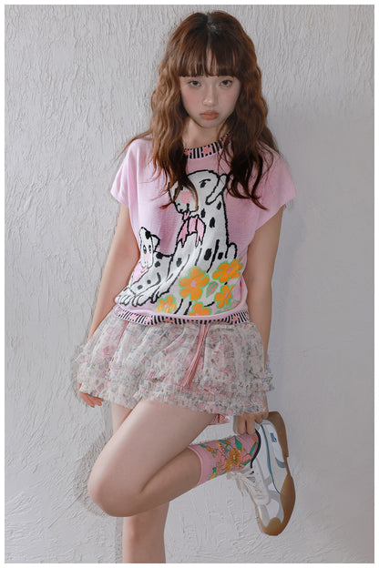 Tntntutu Pink Dalmatian Knit T-Shirt – Kawaii Harajuku Soft Girl Tee tshirt tntntutu