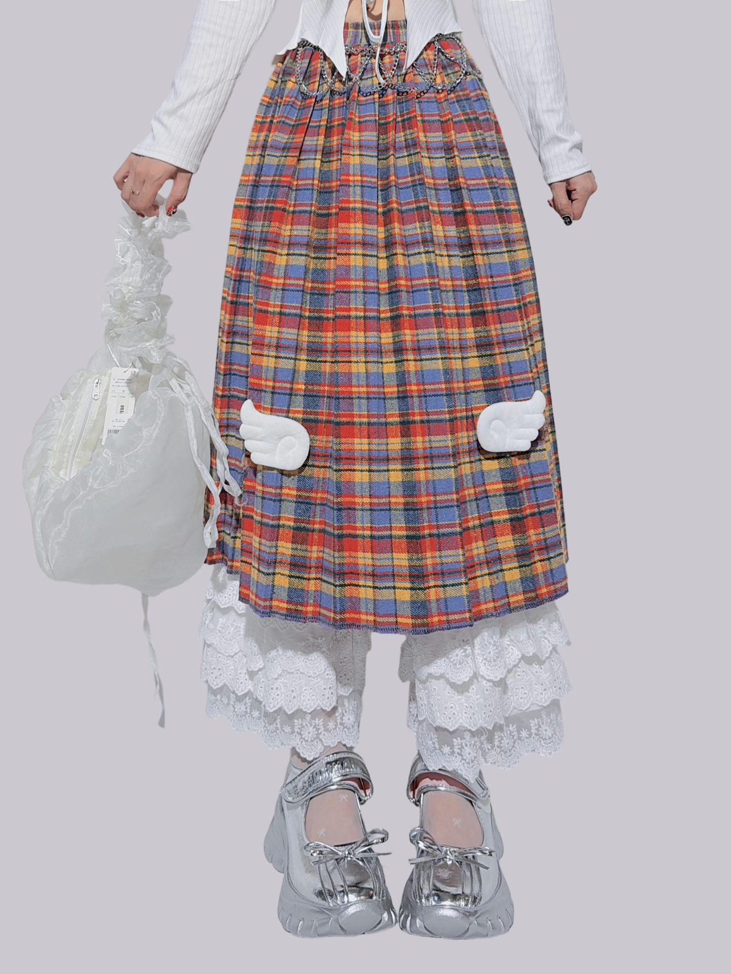 FANLOVEGIRL - White Lace Layered Wide Pants shorts FANLOVEGIRL