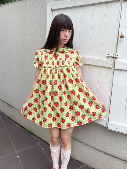FRUITS - Strawberry Plaid Doll Collar Dress | Kawaii Japanese Girly Dress dress Fruits