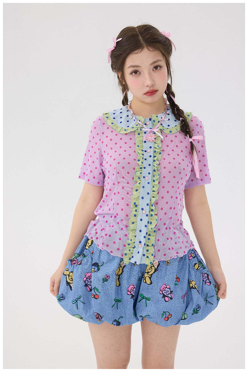 tntntutu - Purple Flocked Dot Blouse blouse tntntutu