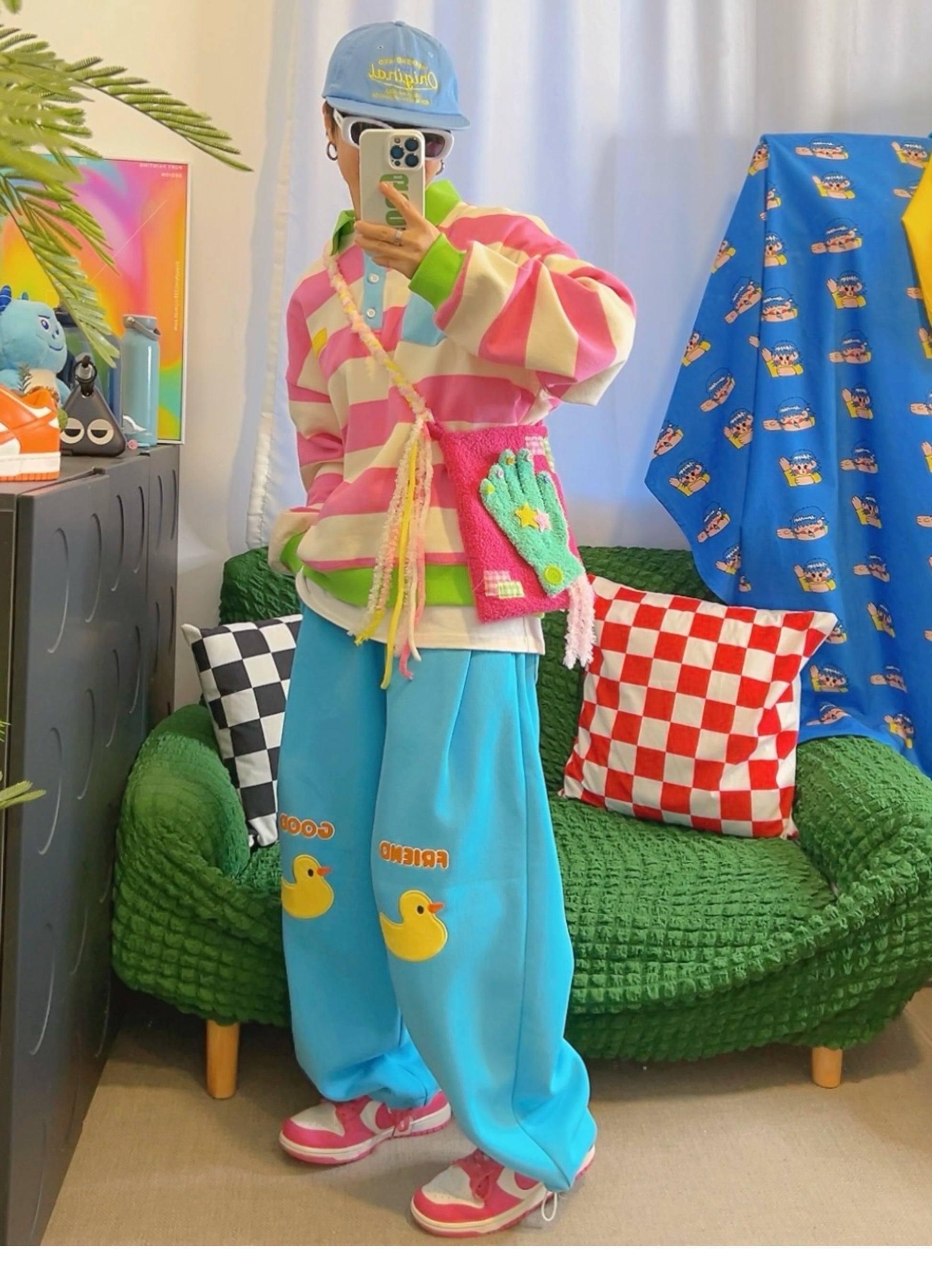 KURIOSITAET - Decora Kei Pink Striped Polo Sweatshirt sweatshirt KURIOSITAET