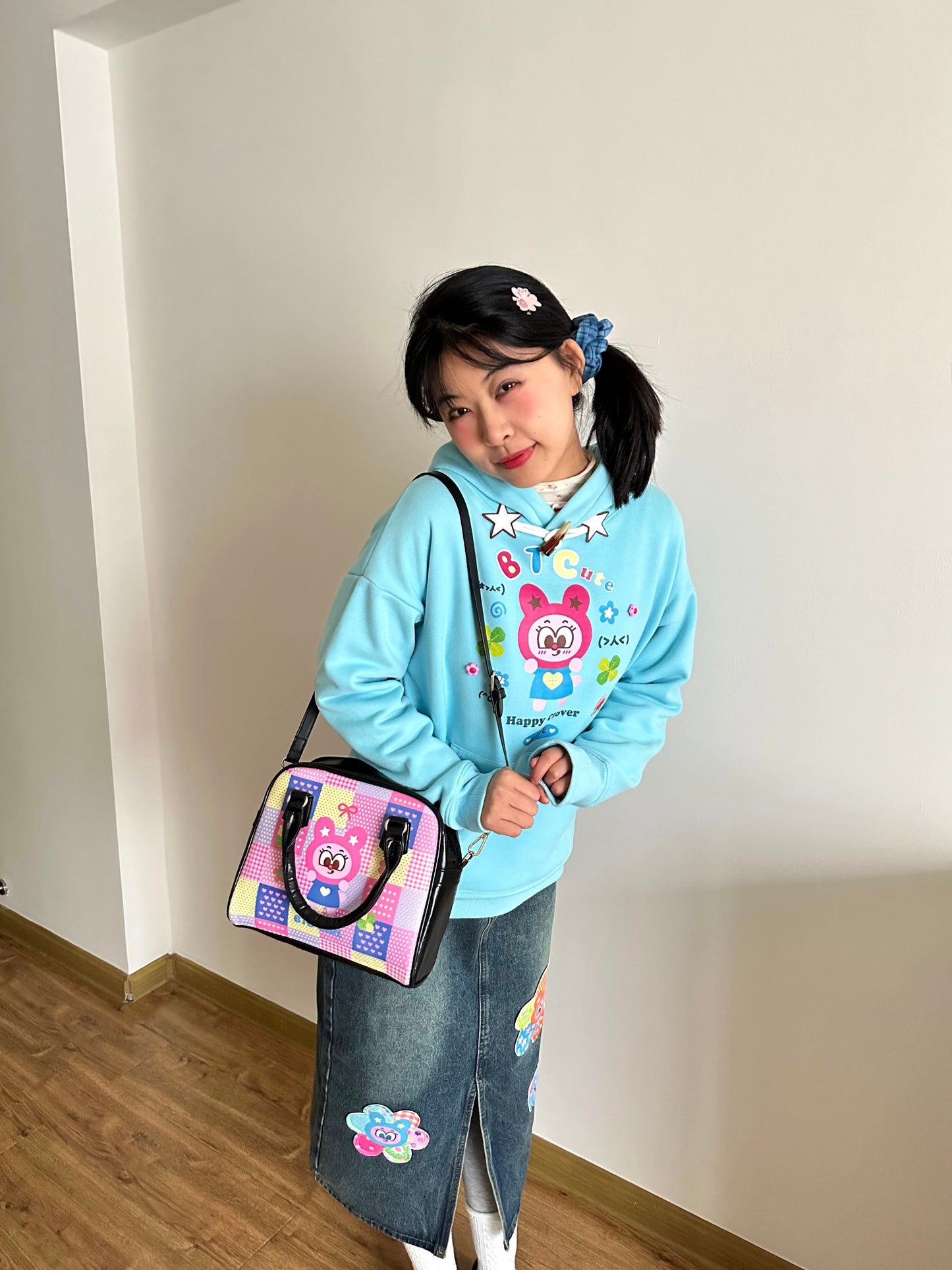 Bodytalk - Kawaii Horn-Button Printed Hoodie hoodie bodytalk