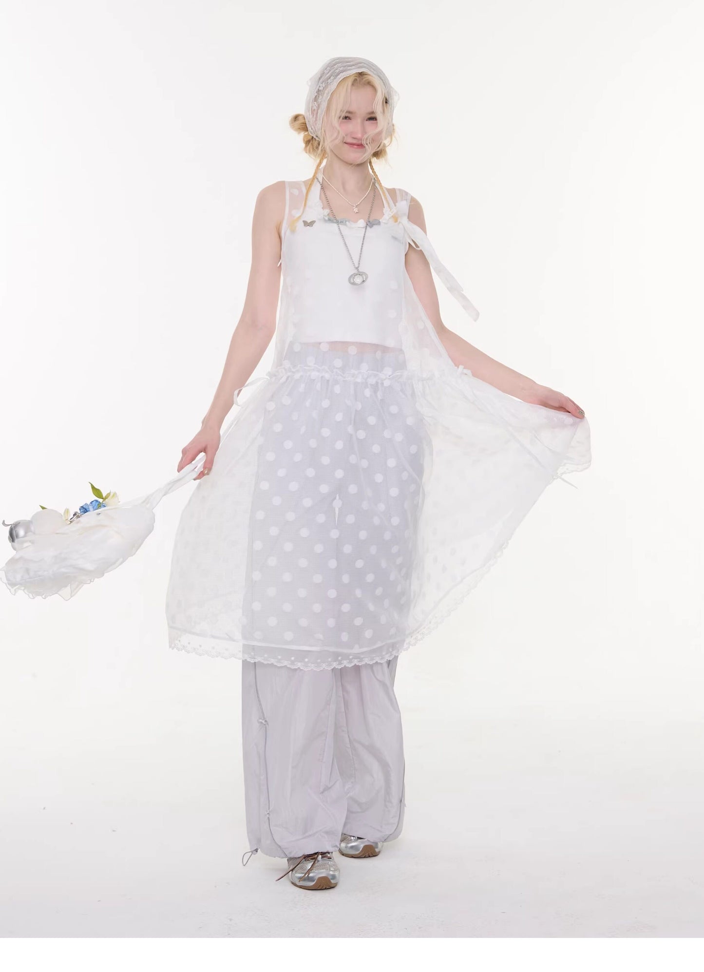 ziziFei - White Polka Dot Mesh Dress overskirt ziziFei