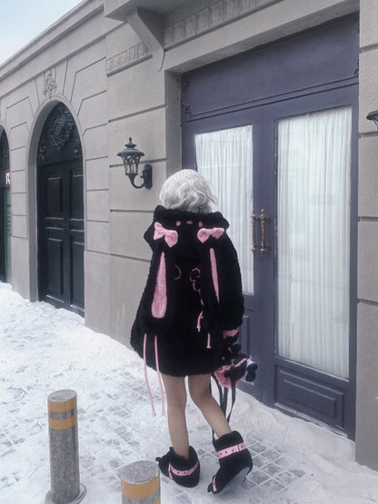 Three Poisons - Bunny Ear Plush Y2K Puffer Jacket coat Three Poisons