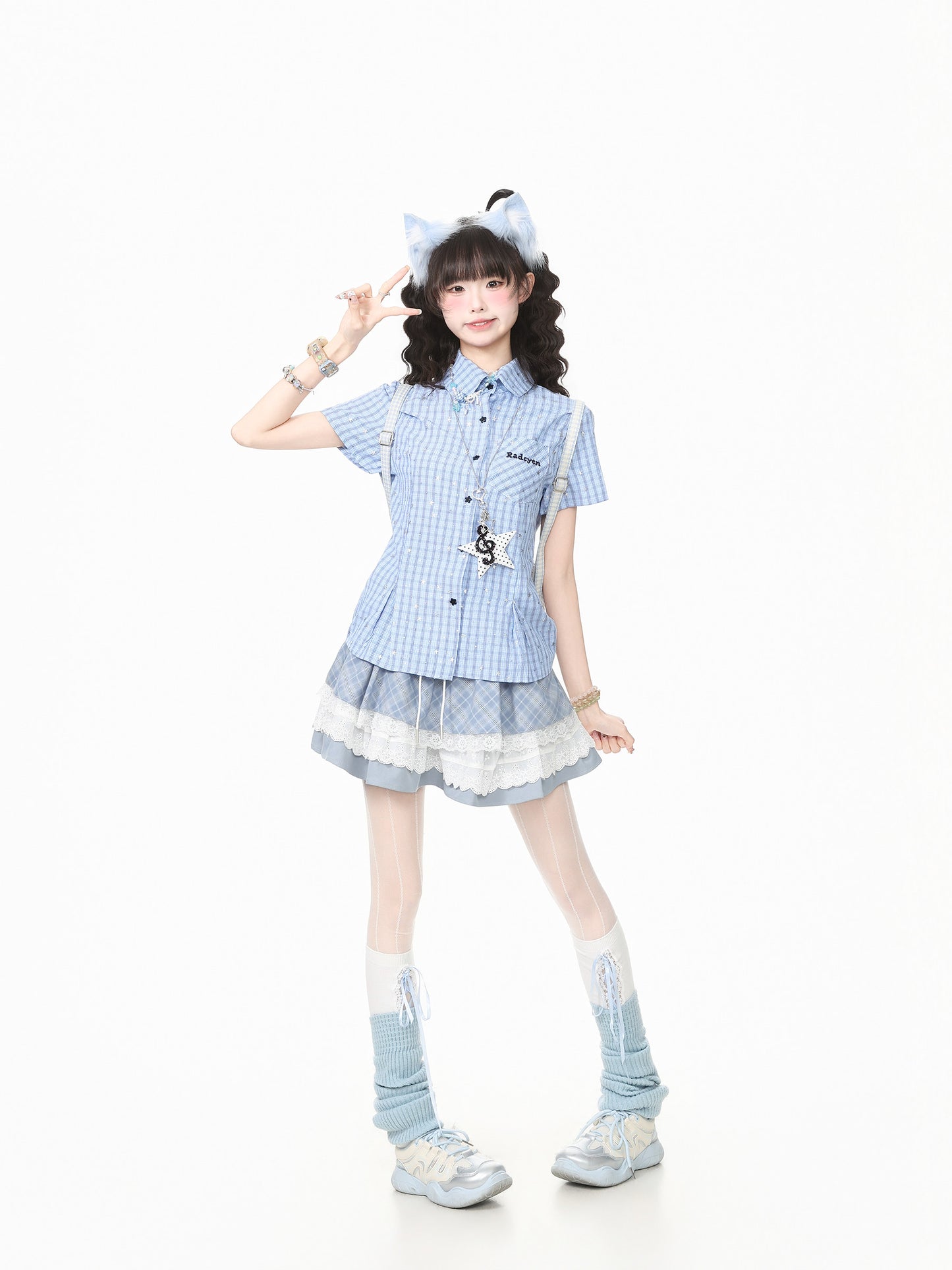 Languid Park - Star Plaid Cropped Shirt with Necklace shirt Languid Park