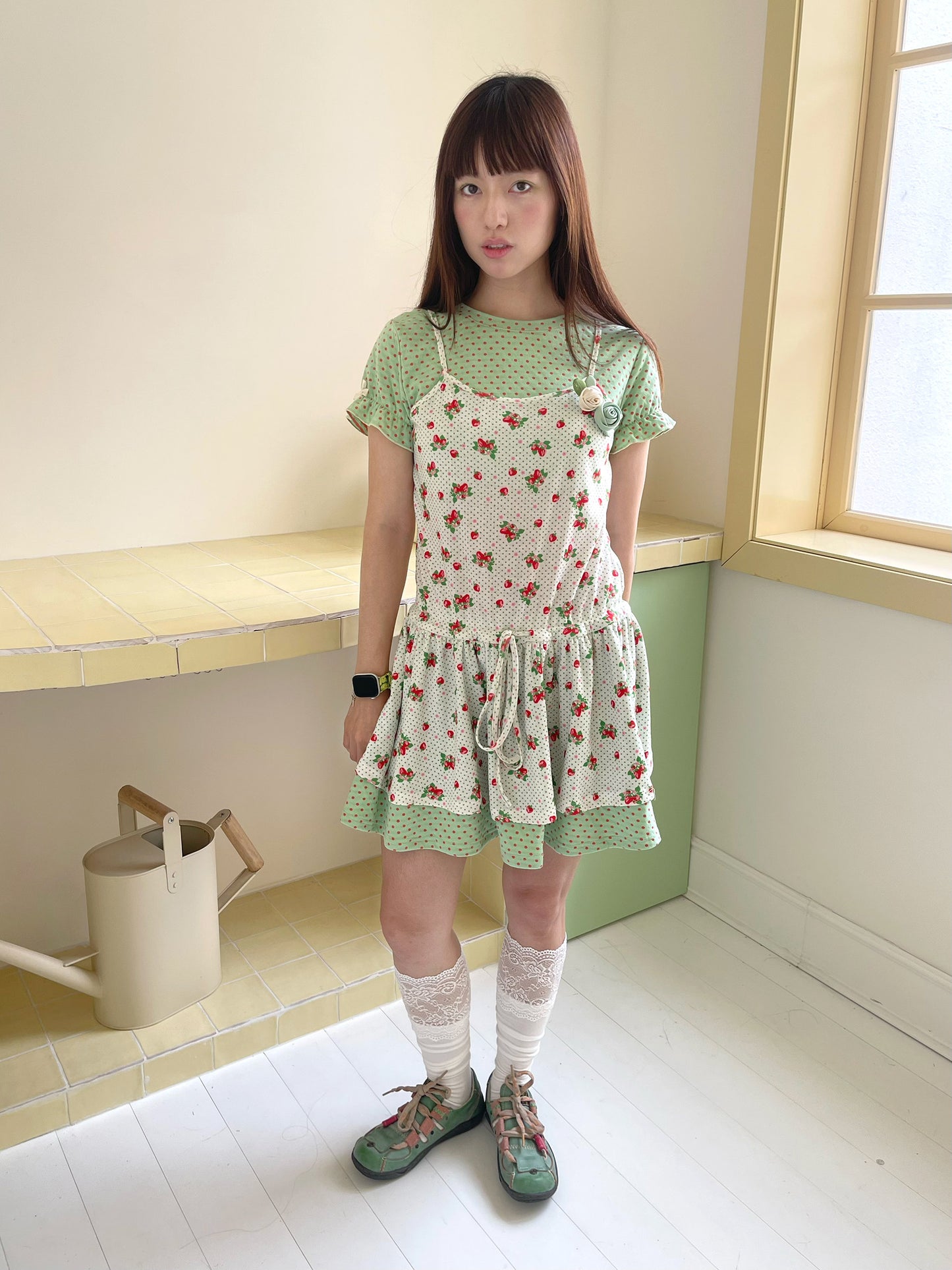FRUITS - Mint Green Polka Dot Puff Sleeve Dress dress Fruits