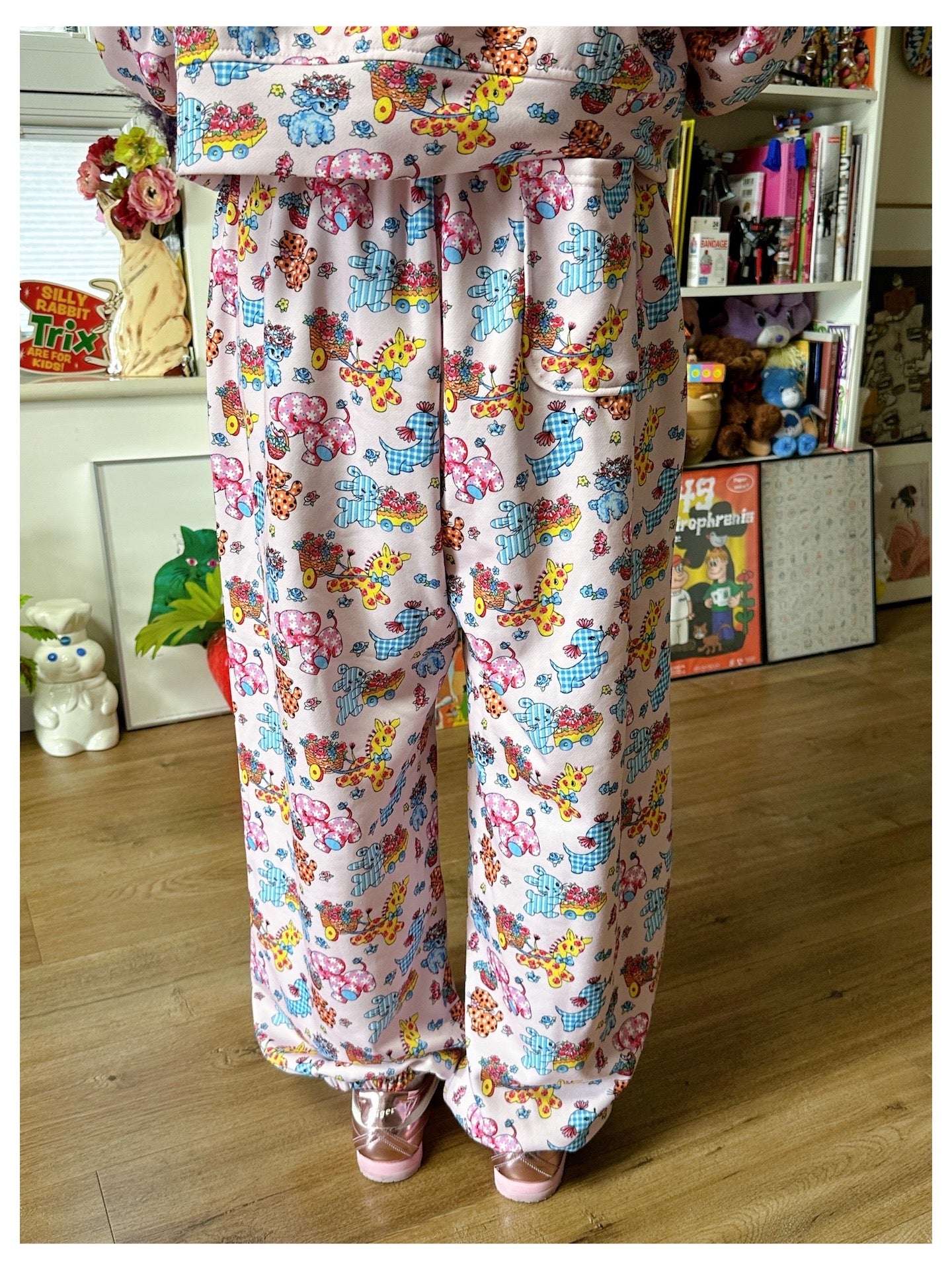 BunnyBunnyGun - Harajuku Vintage Animal Sweatpants Pink Fleece Loose pants bunnybunnygun
