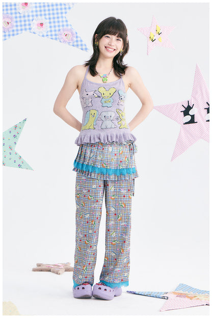 tntntutu - Plaid Angel Print Low Rise Layered Pants pants tntntutu
