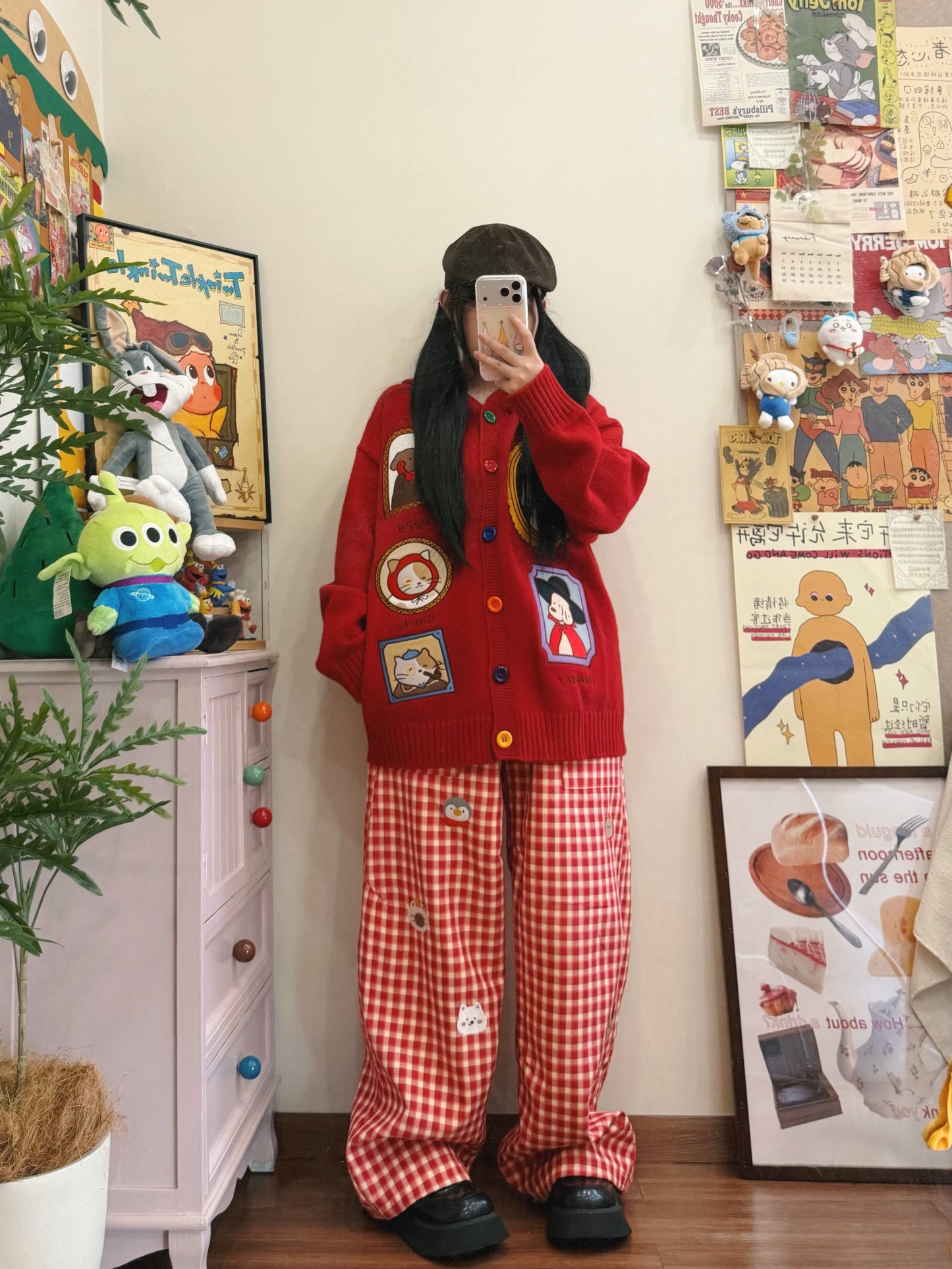 BIBULU - Kidcore Cartoon Embroidered Knit Cardigan Oversized Cozy cardigan BIBULU