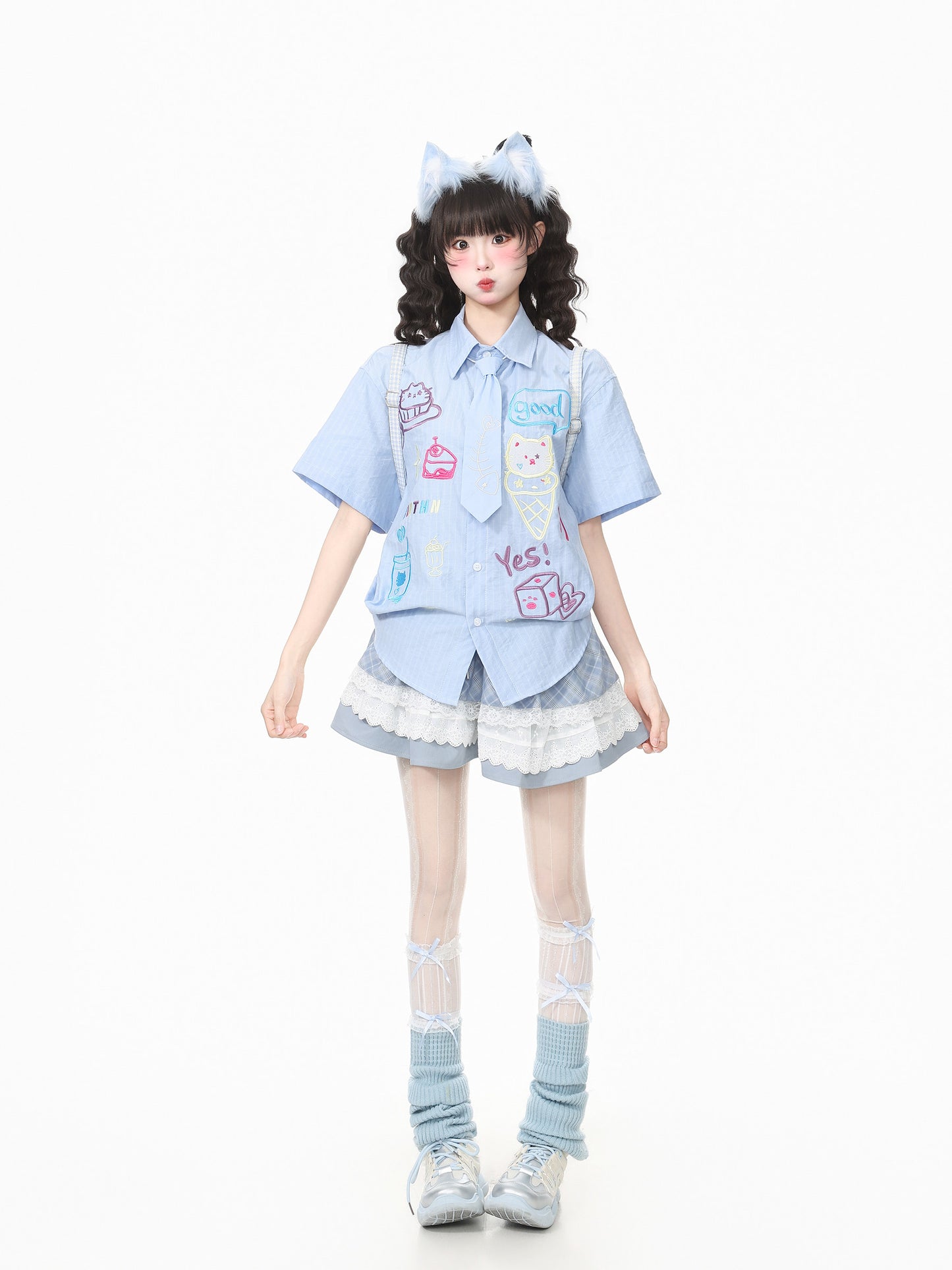 Languid Park - Cat Embroidery Tie Shirt shirt Languid Park