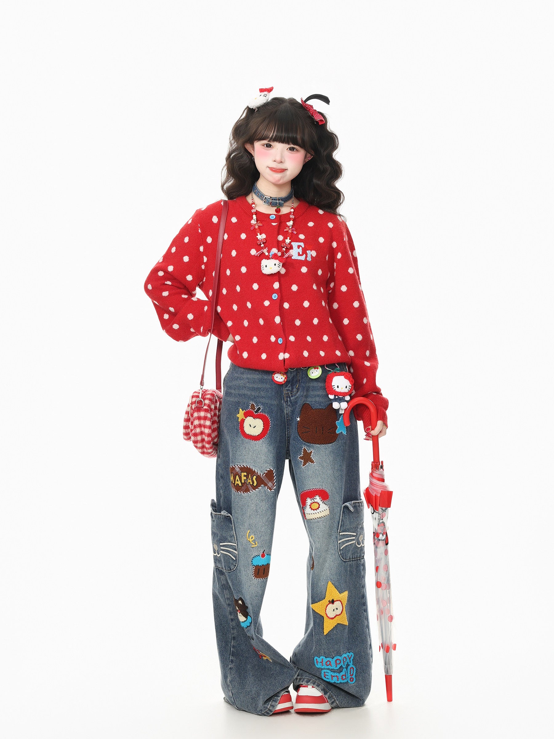 Kawaii Polka Dot Knit Cardigan Sweater cardigan Languid Park