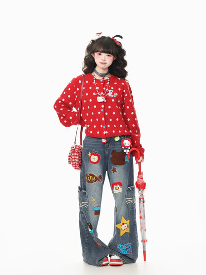 Kawaii Polka Dot Knit Cardigan Sweater cardigan Languid Park