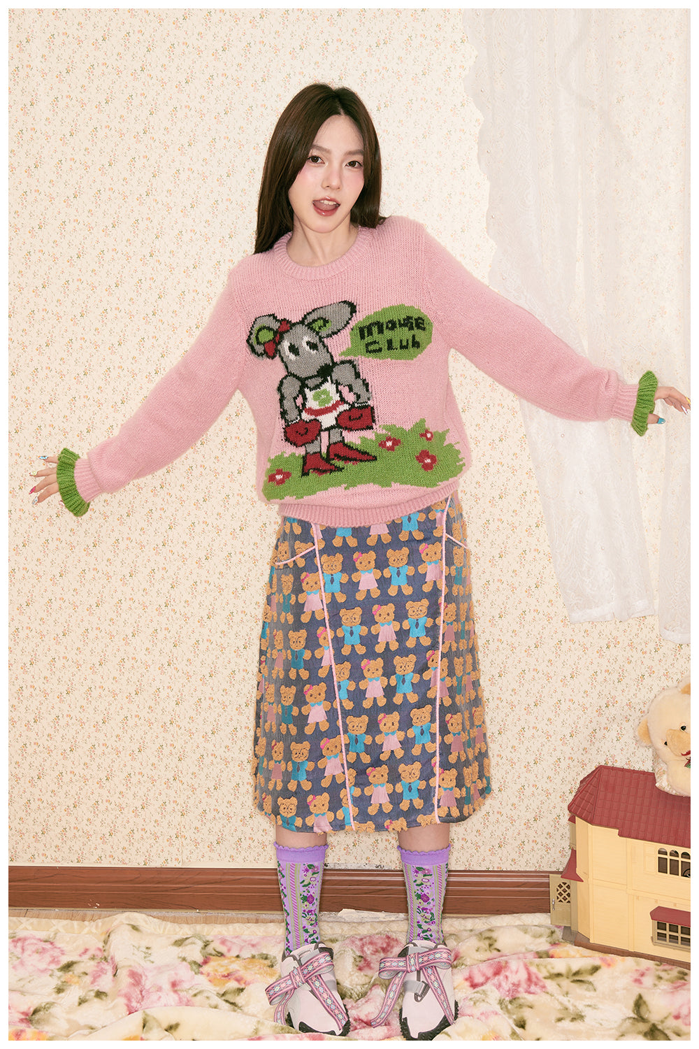 tntntutu - Fuzzy Bear Jacquard Skirt Short & Long skirt tntntutu