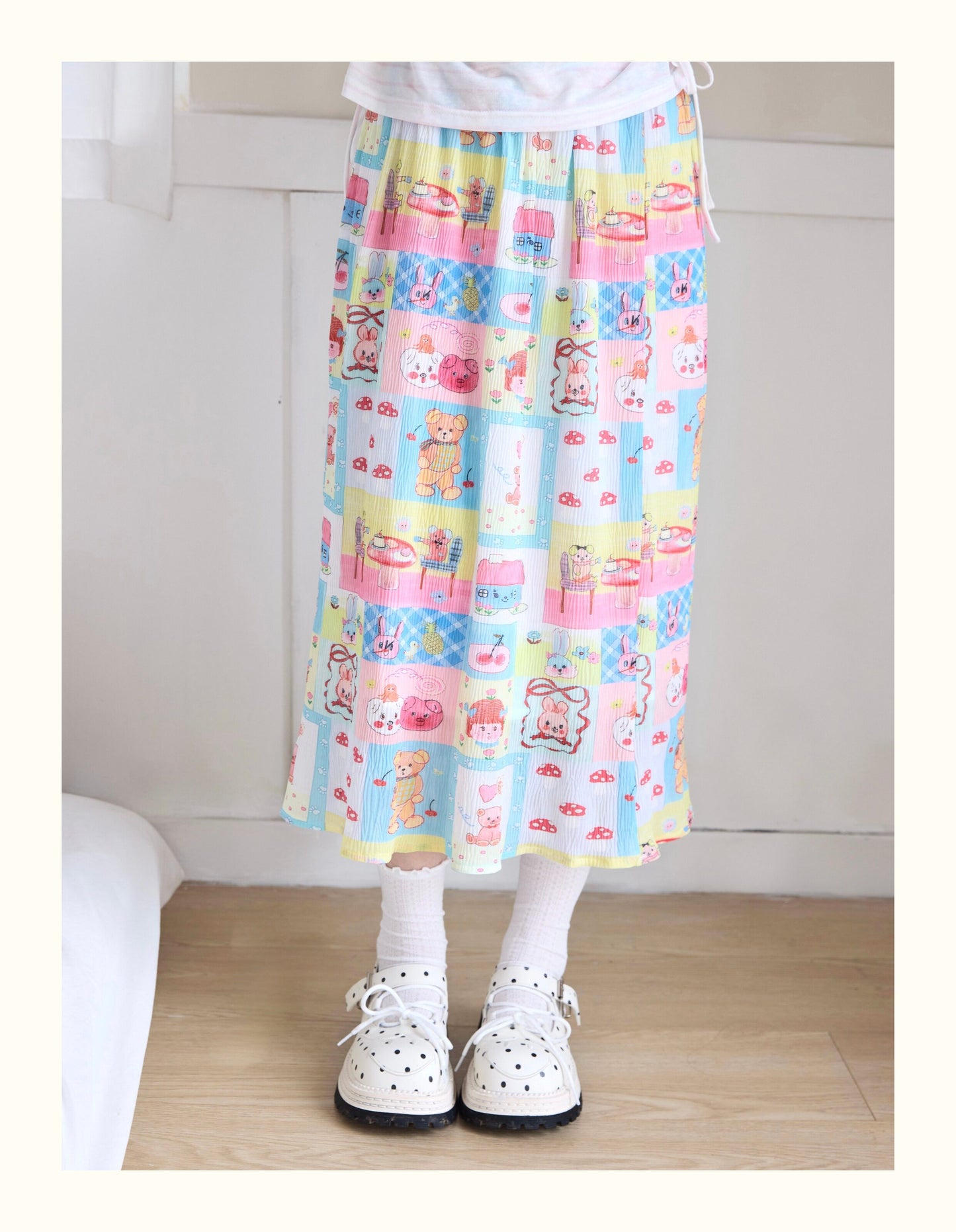 Robootoo - Pastel Cartoon Pleated Midi Skirt skirt Robootoo S