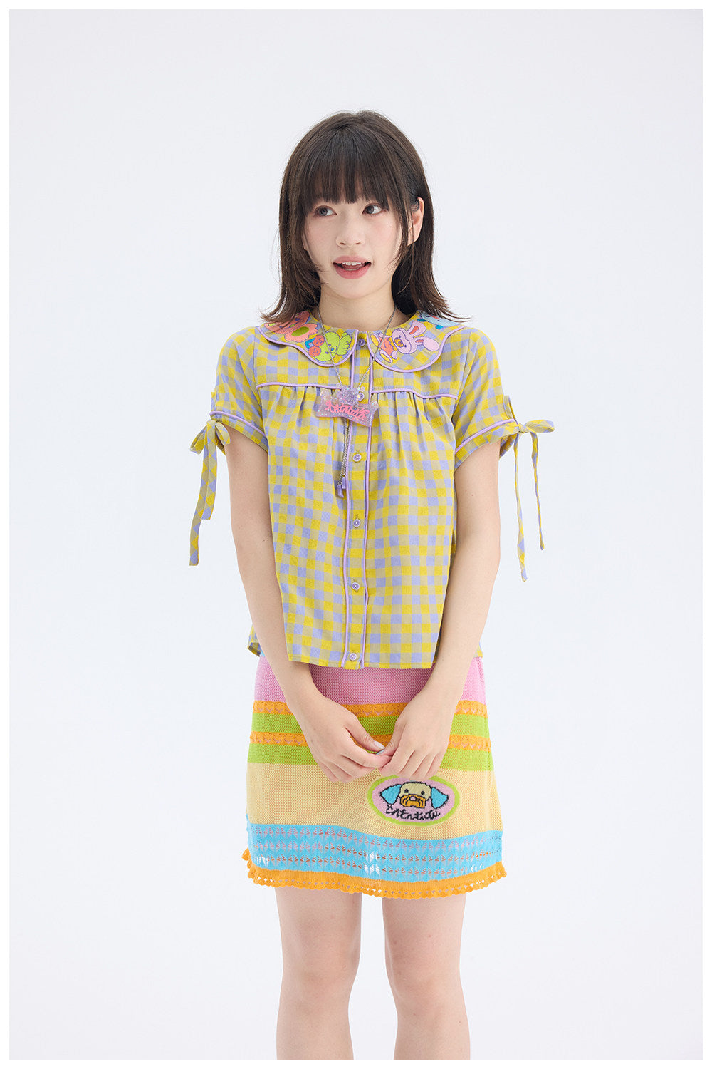 tntntutu - Animal Embroidery Plaid Blouse | Kawaii Harajuku Peter Pan Collar Shirt shirt tntntutu