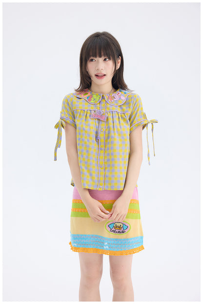 tntntutu - Animal Embroidery Plaid Blouse | Kawaii Harajuku Peter Pan Collar Shirt shirt tntntutu