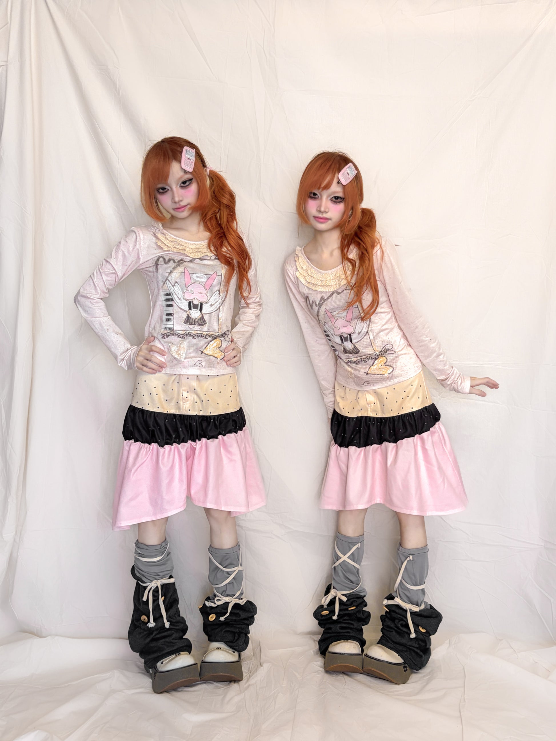 YJM with biubiu - Gray Black Button Leg Warmers leg warmmers YJM with biubiu