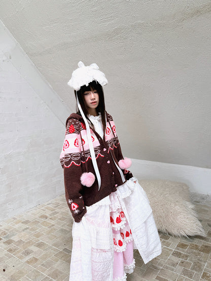 Daytoday Everyday Institute - Chocolate Strawberry Cake Fair Isle Cardigan coat daytoday everyday institute