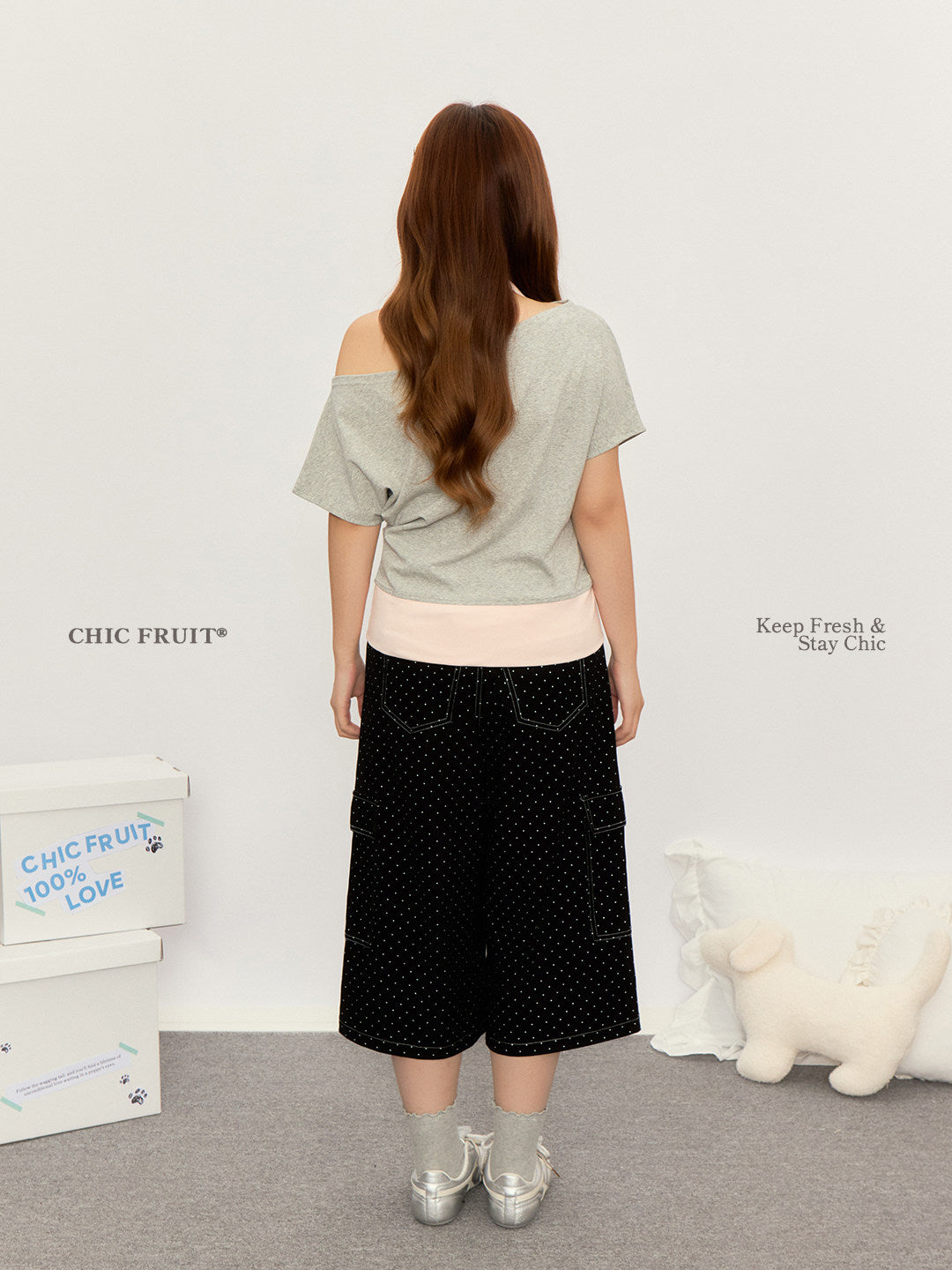 CHIC FRUIT - Colorblock Off-Shoulder T-Shirt tshirt Chic Fruit