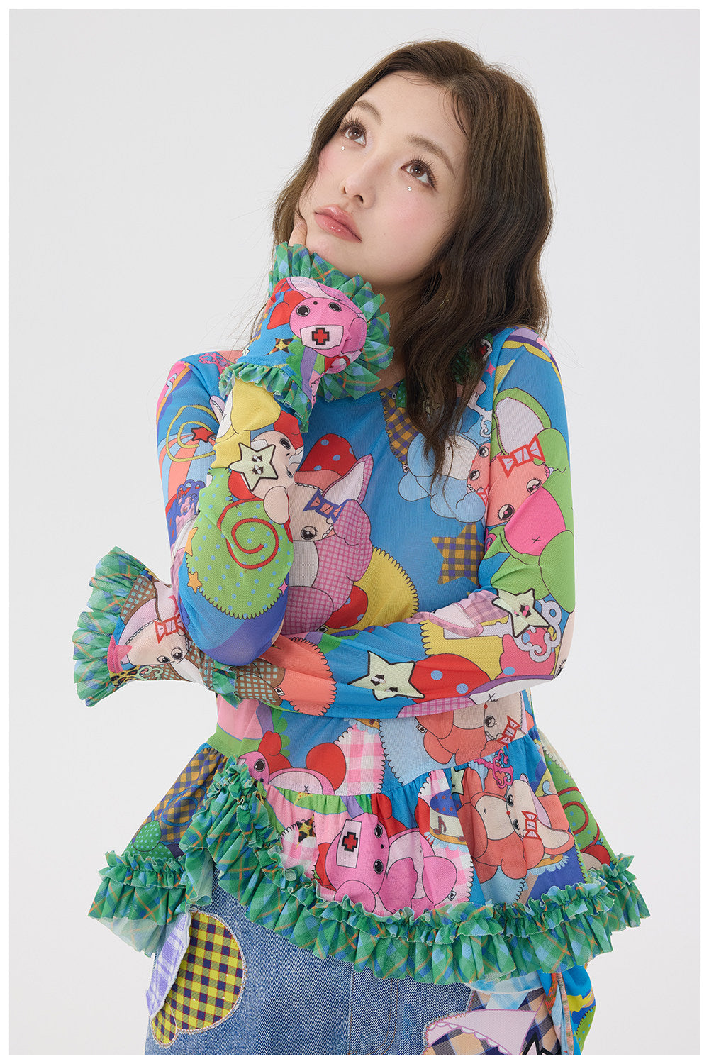 tntntutu - Cartoon Mesh Ruffle Top shirt tntntutu