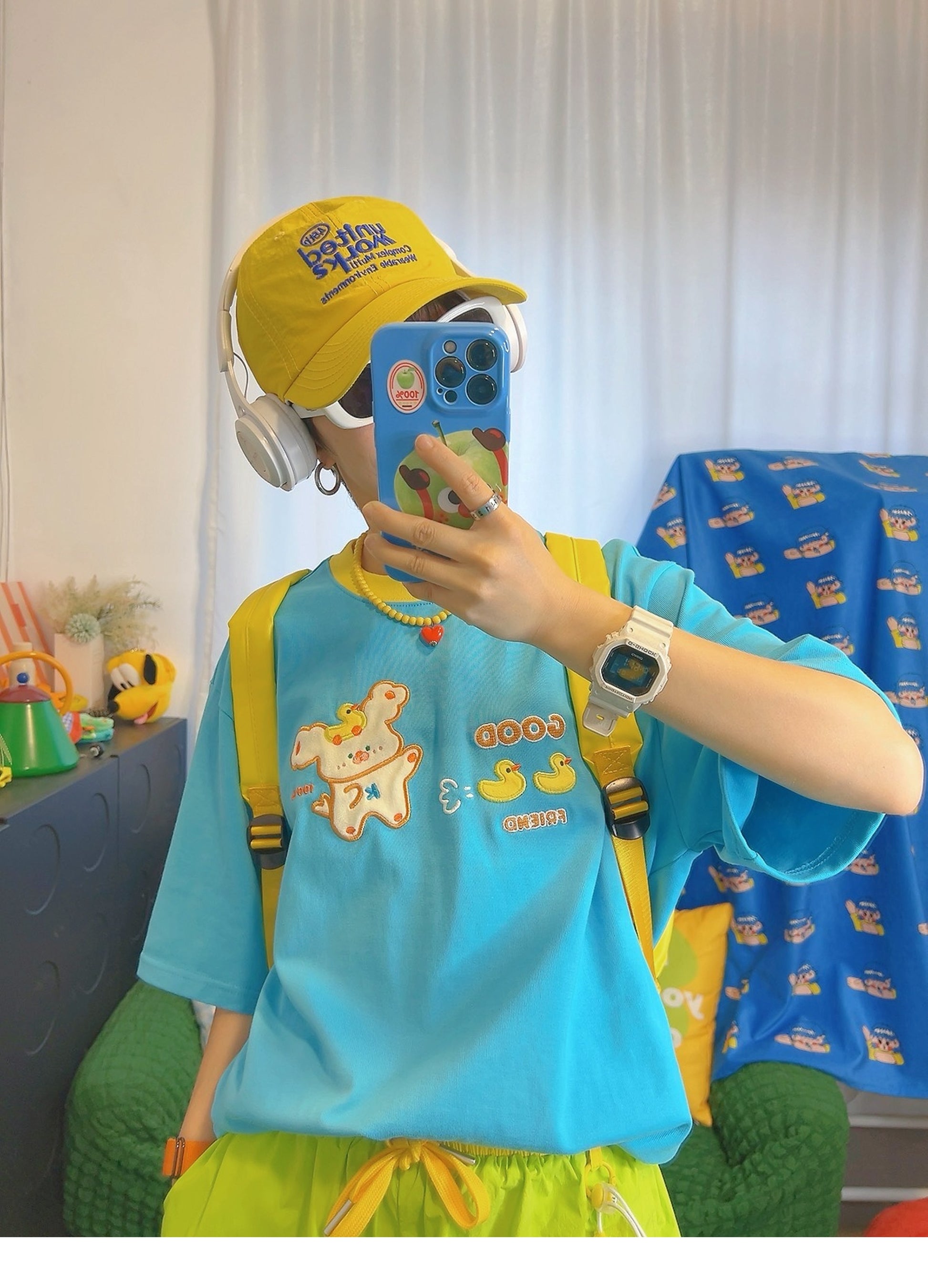KURIOSITAET - Decora Kei Blue Puppy Cartoon T-Shirt tshirt KURIOSITAET