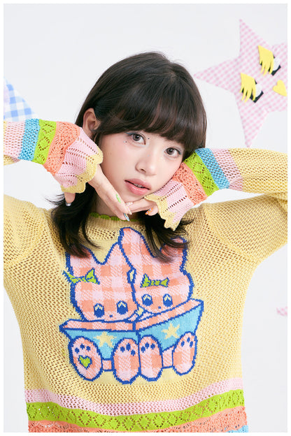 tntntutu - Yellow Bunny Jacquard Open Knit Sweater sweater tntntutu