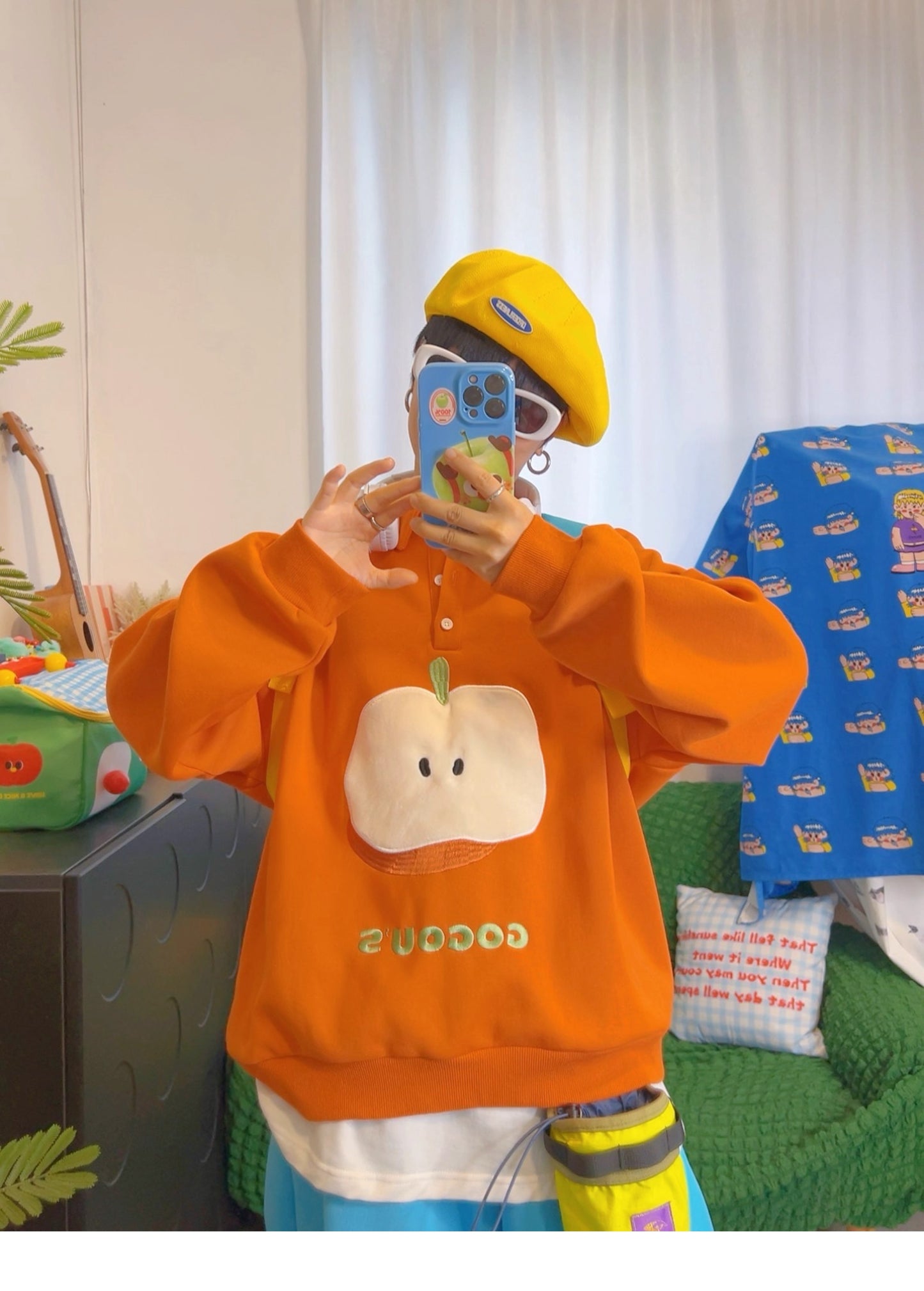 KURIOSITAET - Decora Kei Orange Fleece Hoodie sweatshirt KURIOSITAET