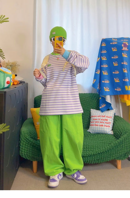 KURIOSITAET - Decora Kei Purple Striped Long Sleeve Tee shirt KURIOSITAET