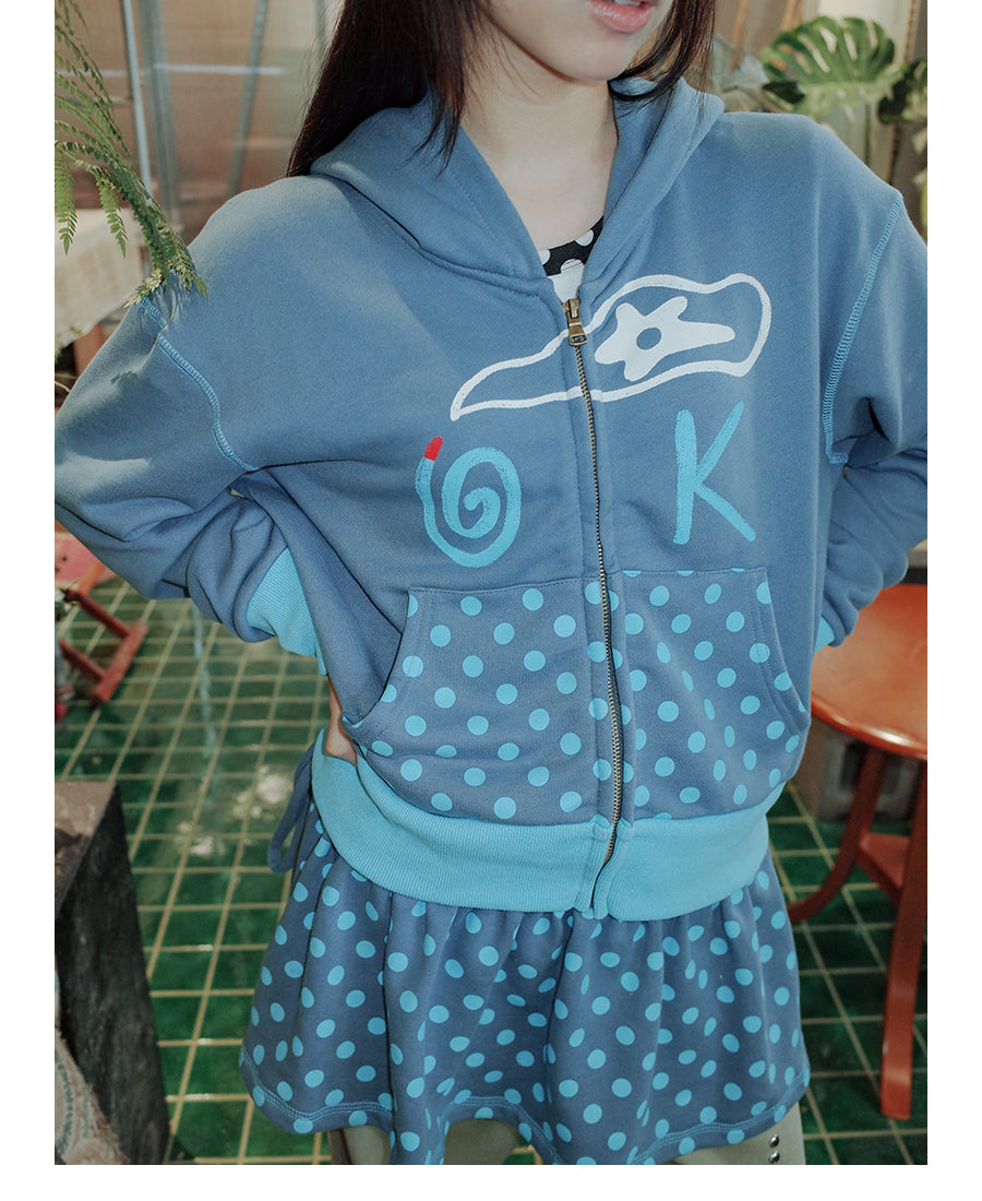 UnsocialNight - Kawaii Hooded Sweatshirt & Skirt Set Blue Dots set UnsocialNight
