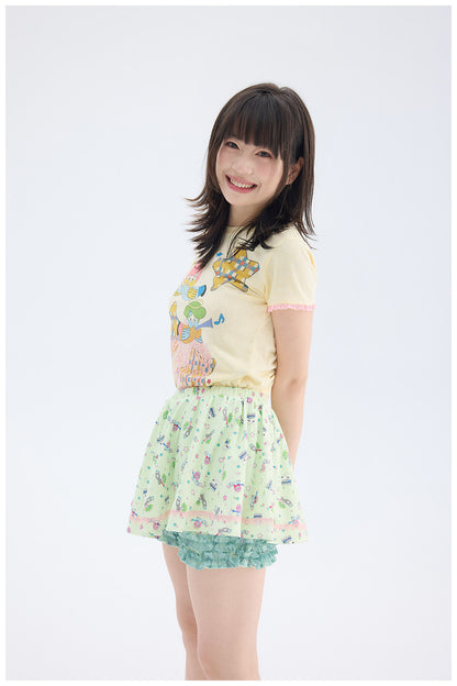 tntntutu - Mint Green Angel Print Skort | Fairy Kei Kawaii Harajuku Shorts skirt tntntutu