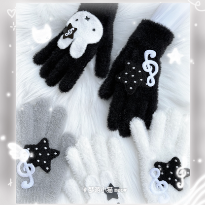 Miffy Rabbit Kawaii Plush Winter Gloves | Cute Character Finger Gloves