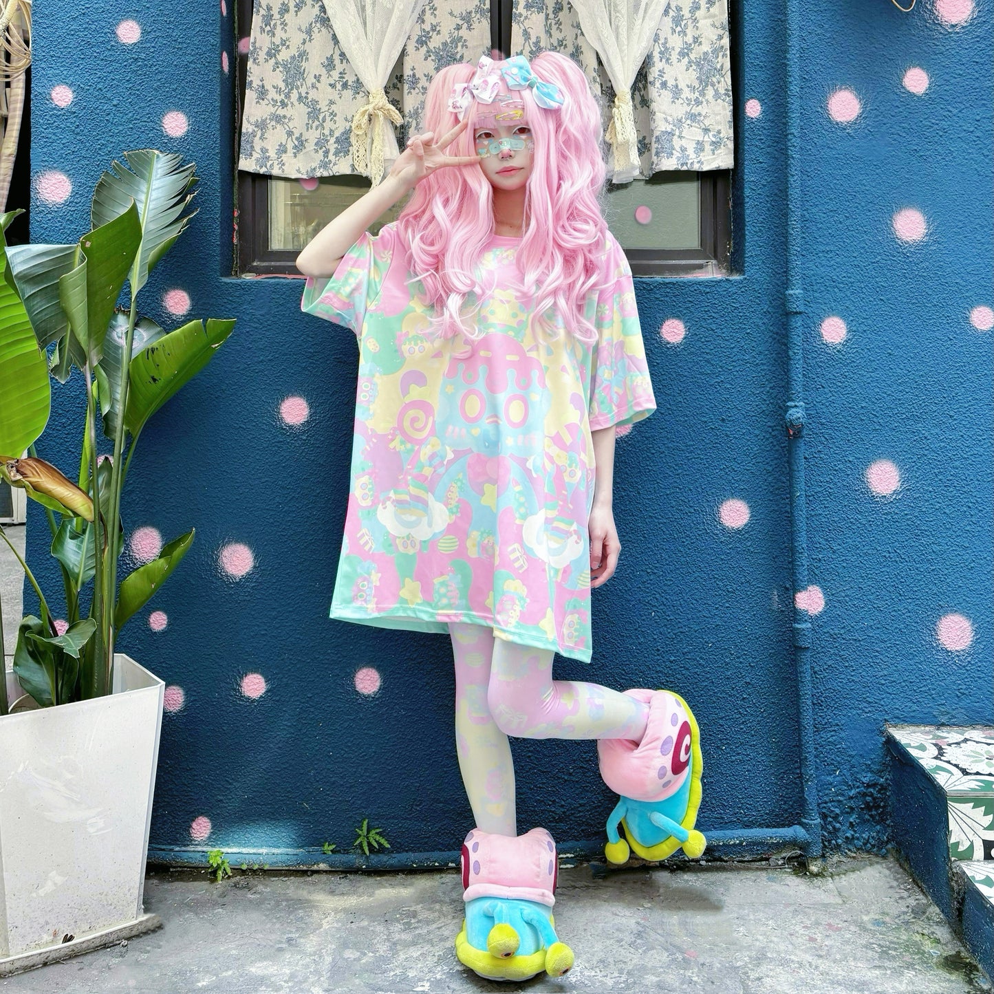 Rainbow Universe RUX - Pastel Macaron Decora Kei T-Shirt & Tights Set set Rainbow Universe RUX