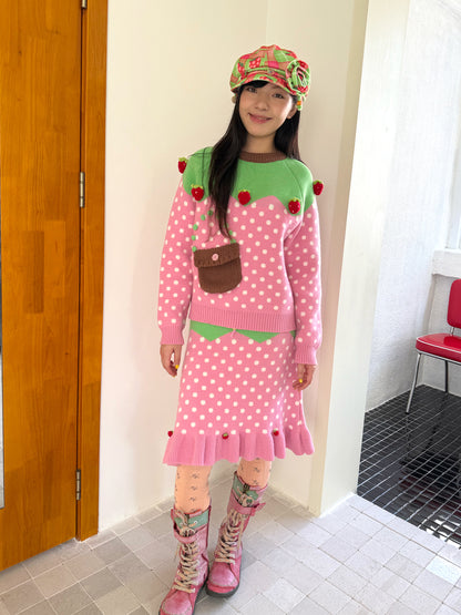 FRUITS - Kawaii Strawberry Polka Dot Knit Skirt skirt Fruits