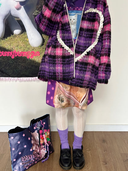 bunnybunnygun - Harajuku Purple Plaid Oversize Jacket coat bunnybunnygun