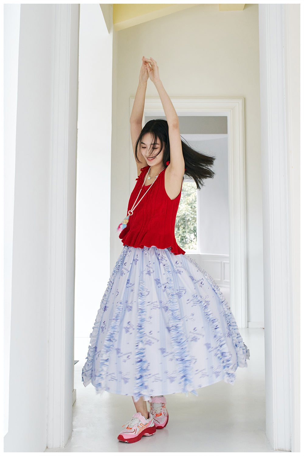 tntntutu Light Blue Skirt | A-Line Skirt | Pleated Border Summer Skirt skirt tntntutu