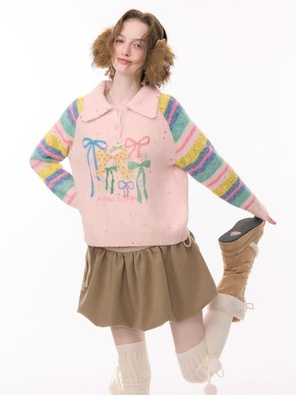 ziziFei - Girly Kei Rainbow Polo Knit Sweater sweater ziziFei
