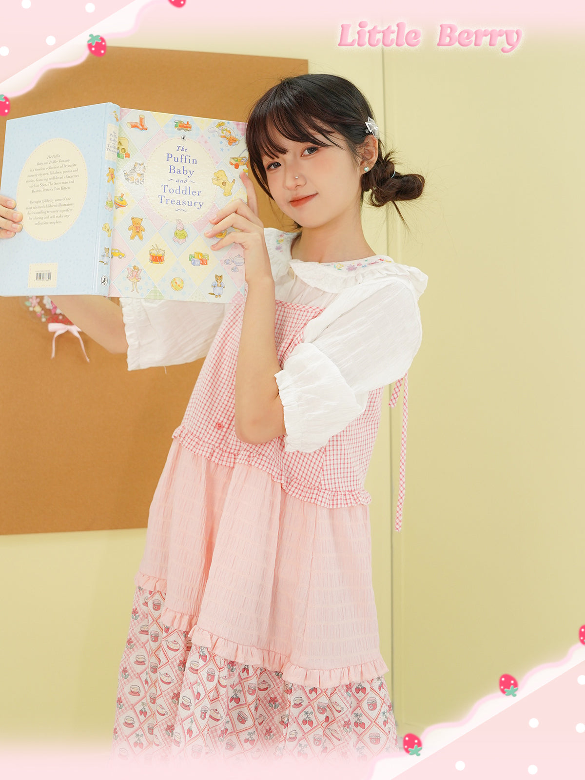 Little Berry - Kawaii Strawberry Patchwork Tie Dress dress Little Berry