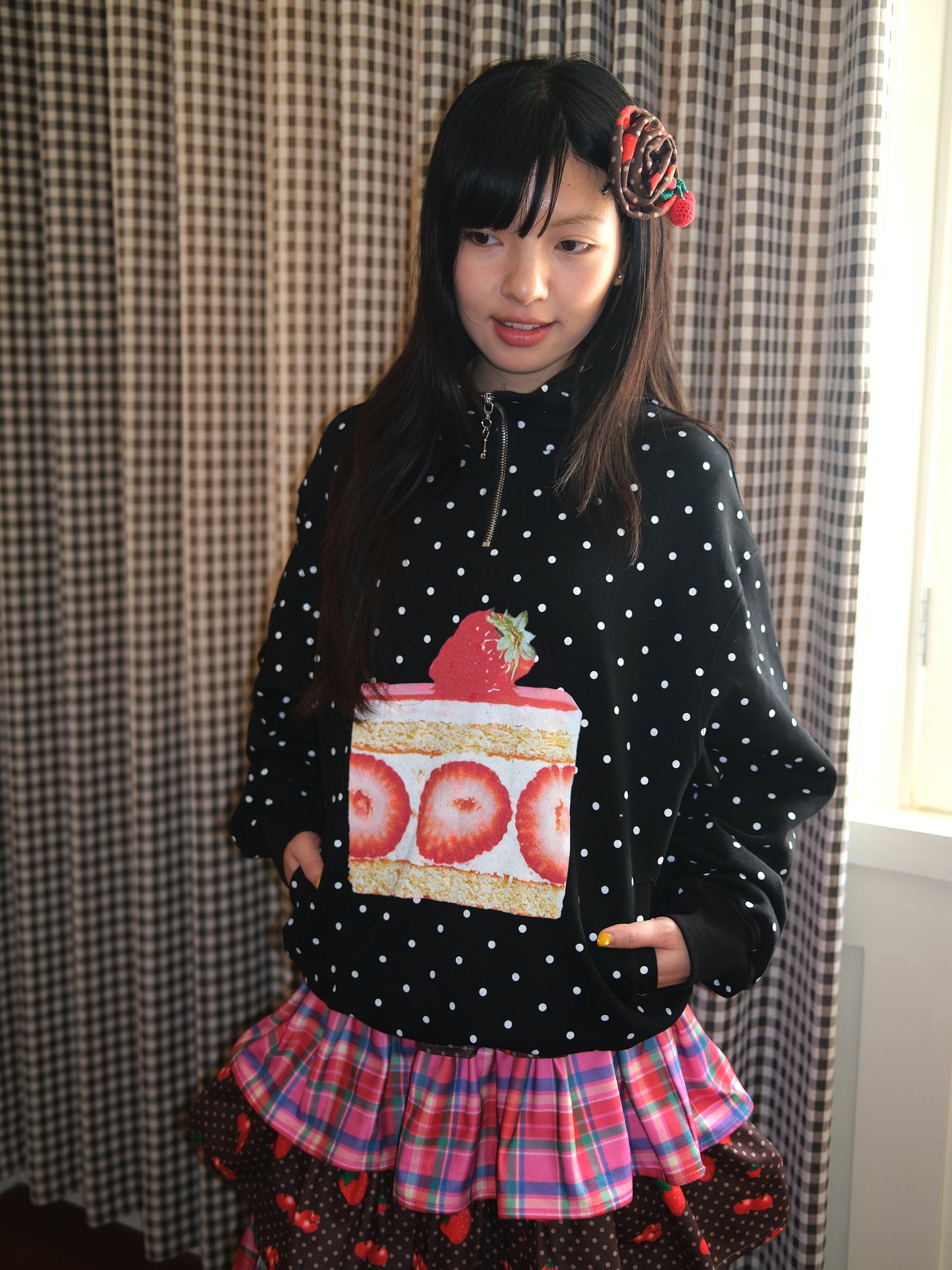 FRUITS - Kawaii Strawberry Print Fleece Sweatshirt sweatshirt Fruits