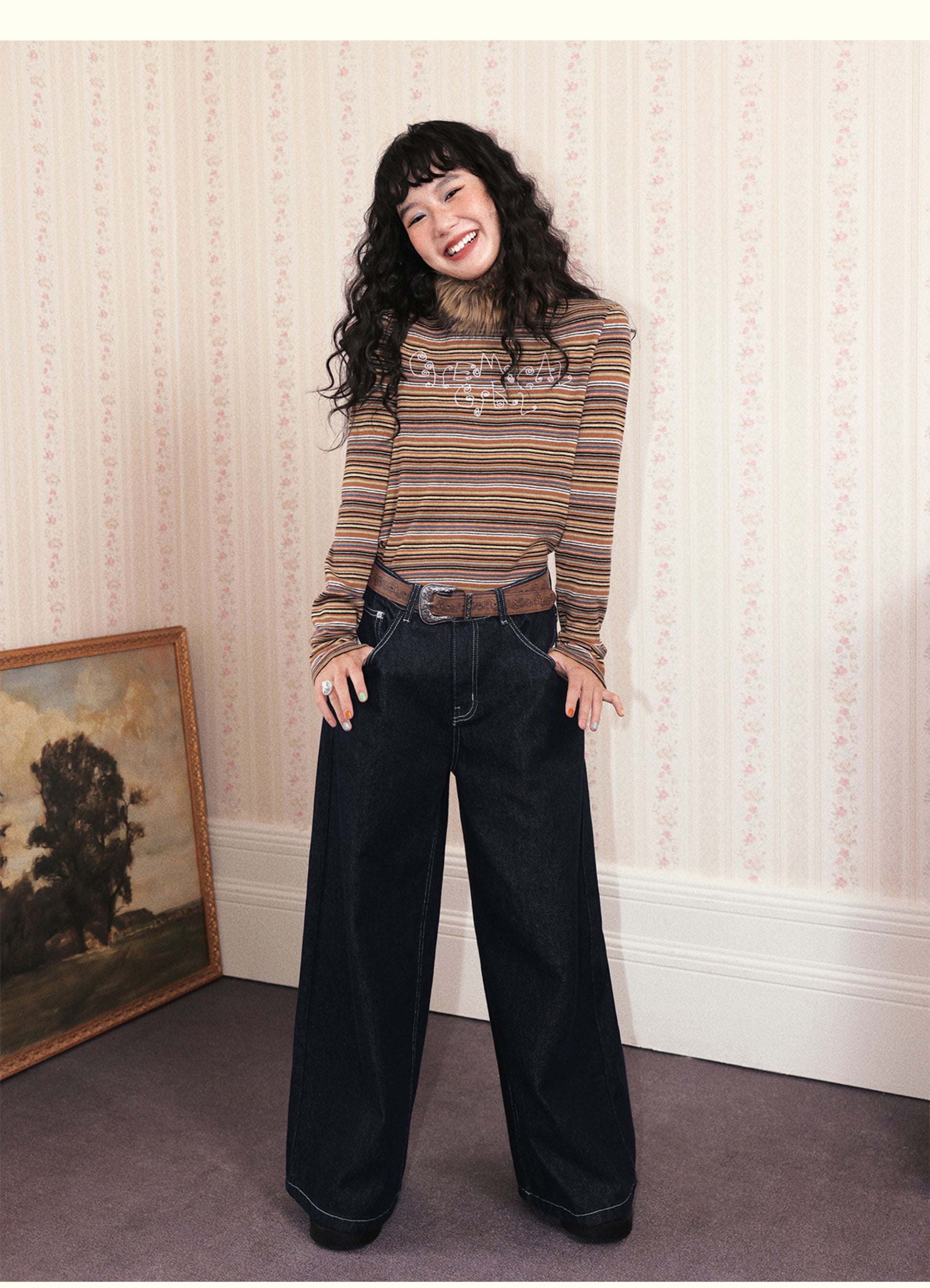 Chemical Girl - Vintage Striped Embroidered Long Sleeve T-Shirt shirt chemical girl