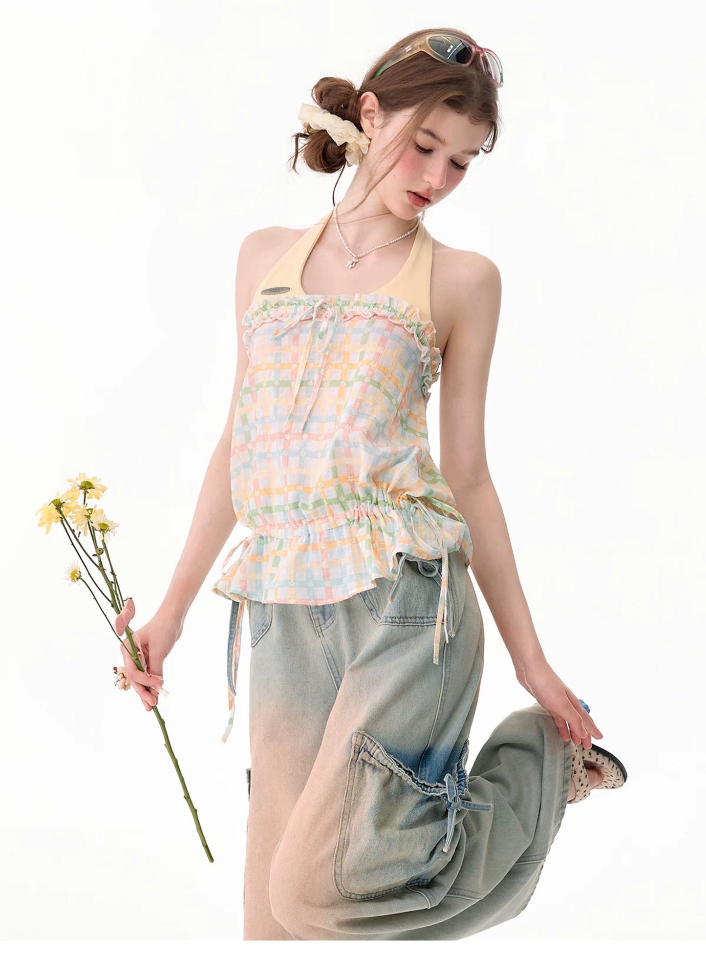 ziziFei - Yellow Plaid Halter Cami Top camisole ziziFei