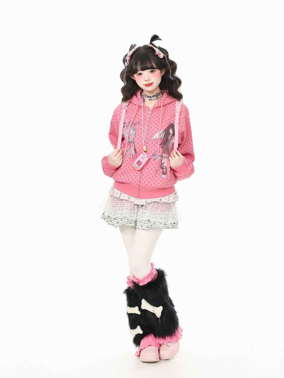 Y2K Polka Dot Hooded Sweatshirt Jacket hoodie Languid Park
