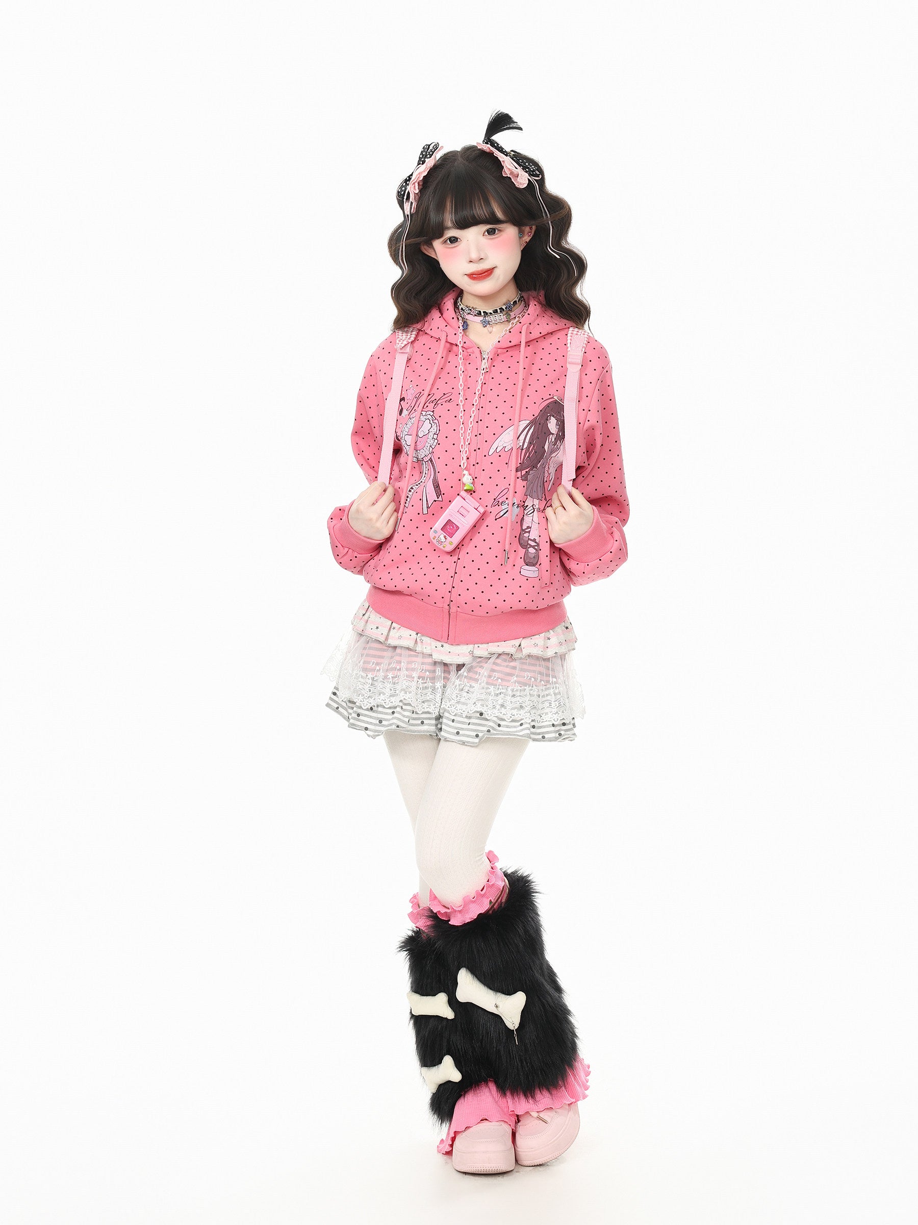 Y2K Polka Dot Hooded Sweatshirt Jacket hoodie Languid Park
