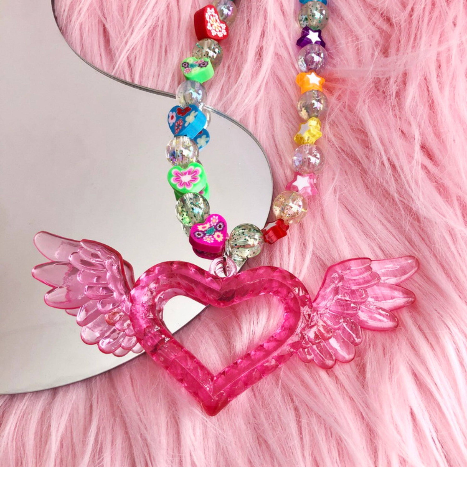 Strangelab - Sparkly Heart Wing Beaded Statement Necklace necklace strangelab
