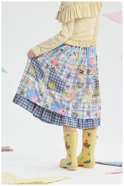 tntntutu - Plaid Angel Print Ruffle A-Line Skirt skirt tntntutu