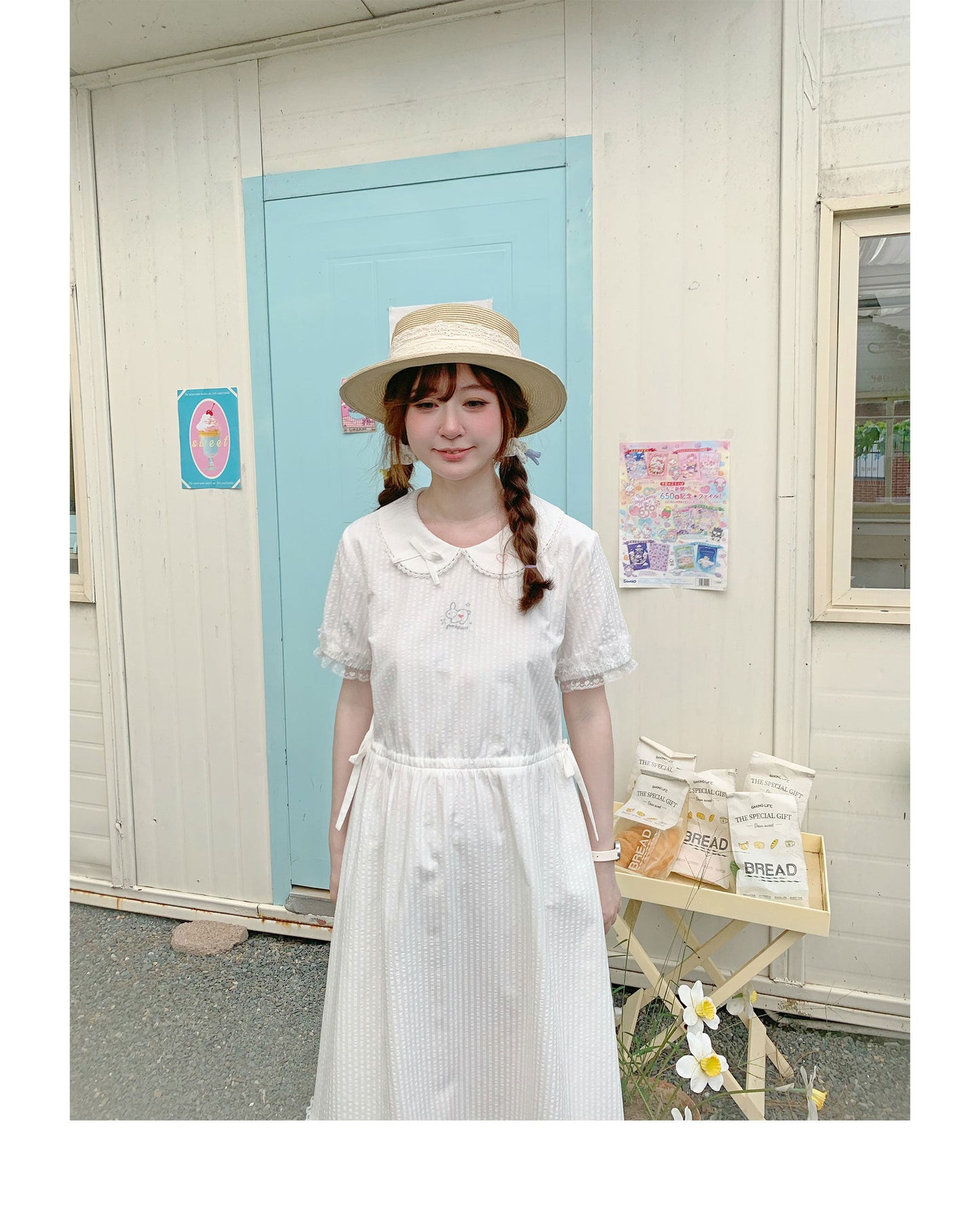 Peach Party - White Rabbit Embroidery Midi Dress