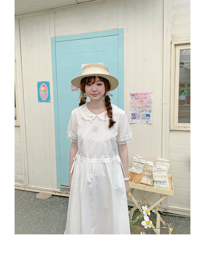 Peach Party - White Rabbit Embroidery Midi Dress
