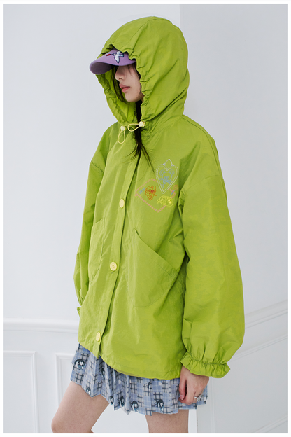 tntntutu Green Bear Hoodie | Embroidered Summer Hoodie | Lightweight Sun Protection Jacket jacket tntntutu
