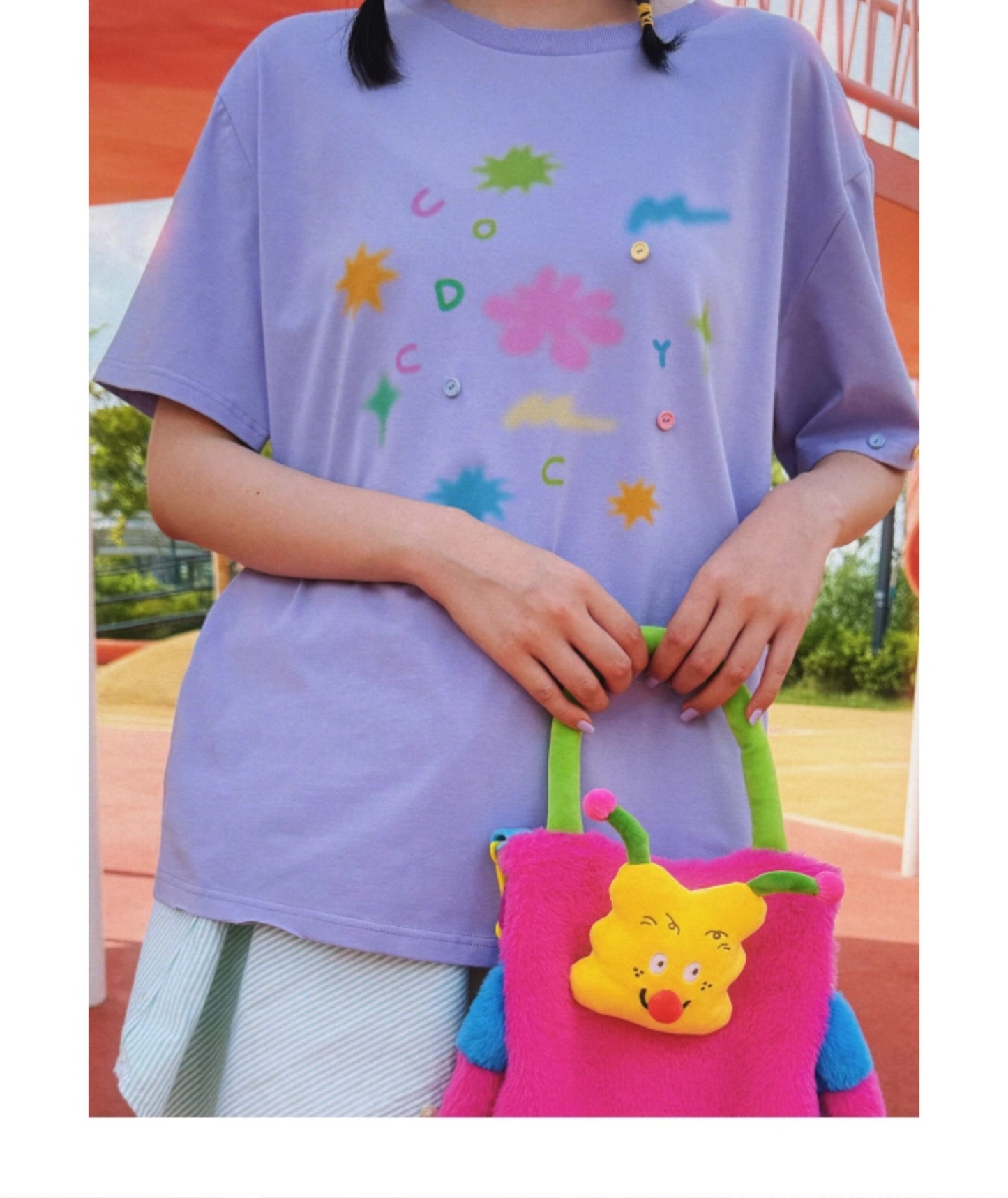 uodycoco – Retro Graphic Button T-Shirt shirt uodycoco