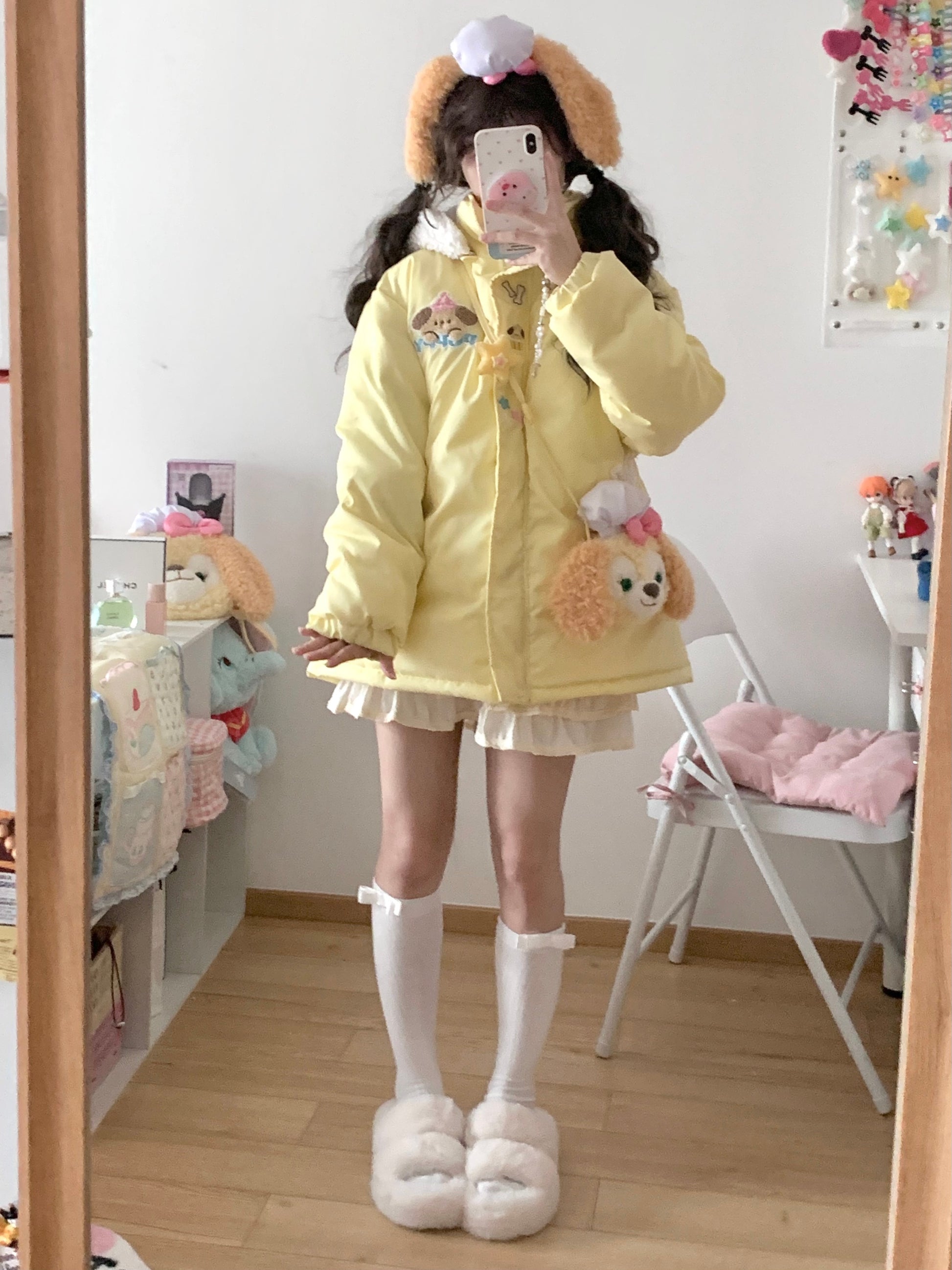 Blurred Bear - Kawaii Puppy Embroidered Down Jacket coat Blurred Bear